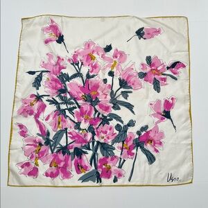 Vintage Vera Neumann Floral Pink and White Square Scarf 26” Sq. Flaws in pics